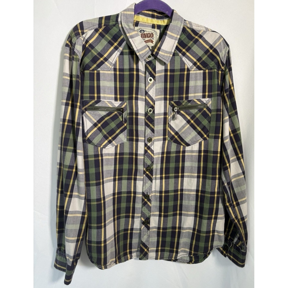 Jngo Shirt Size XXL Long sleeve zipper pockets plaid